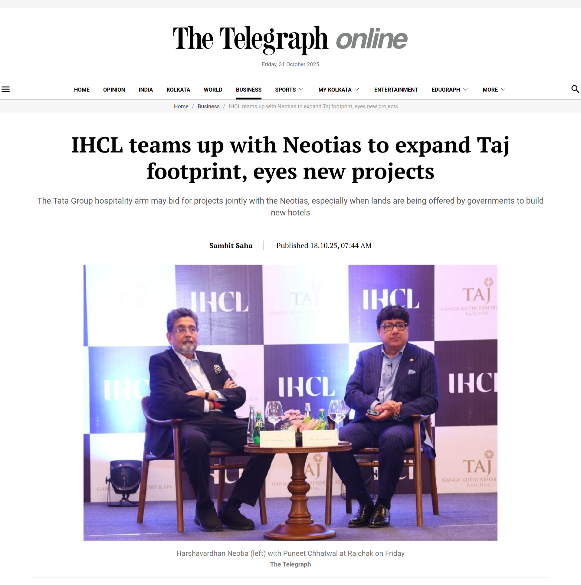IHCL teams up with Neotias to expand Taj footprint, eyes new projects